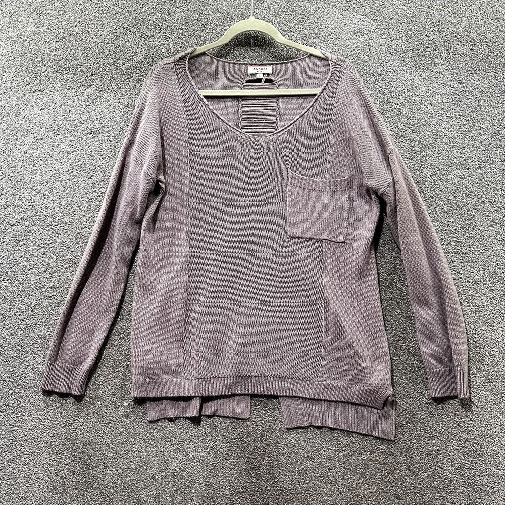 Andree by Unit Pullover Sweater Women Large Pink Distressed Lightweight Pocket‎